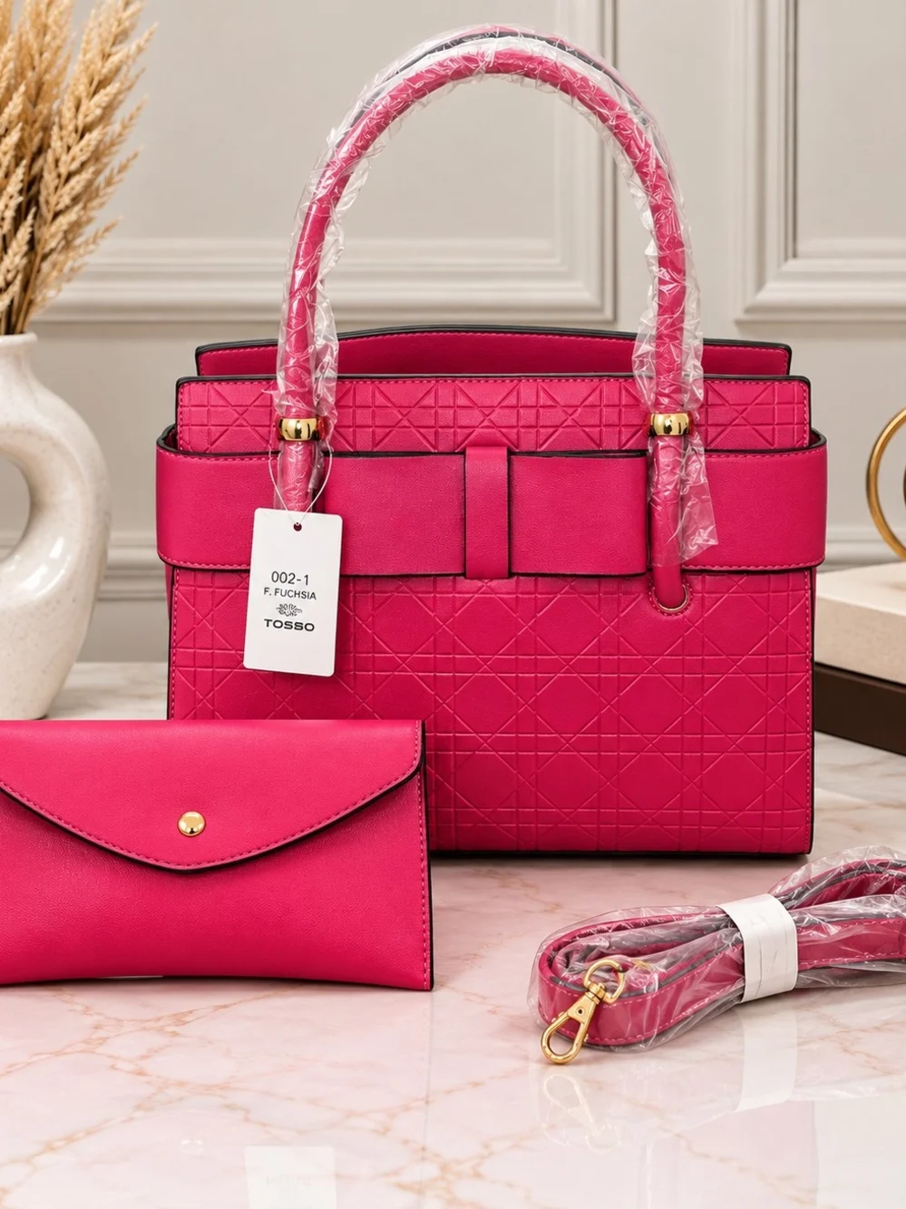 Brand New - Fuchsia Structured Tote Bag with Matching Wallet